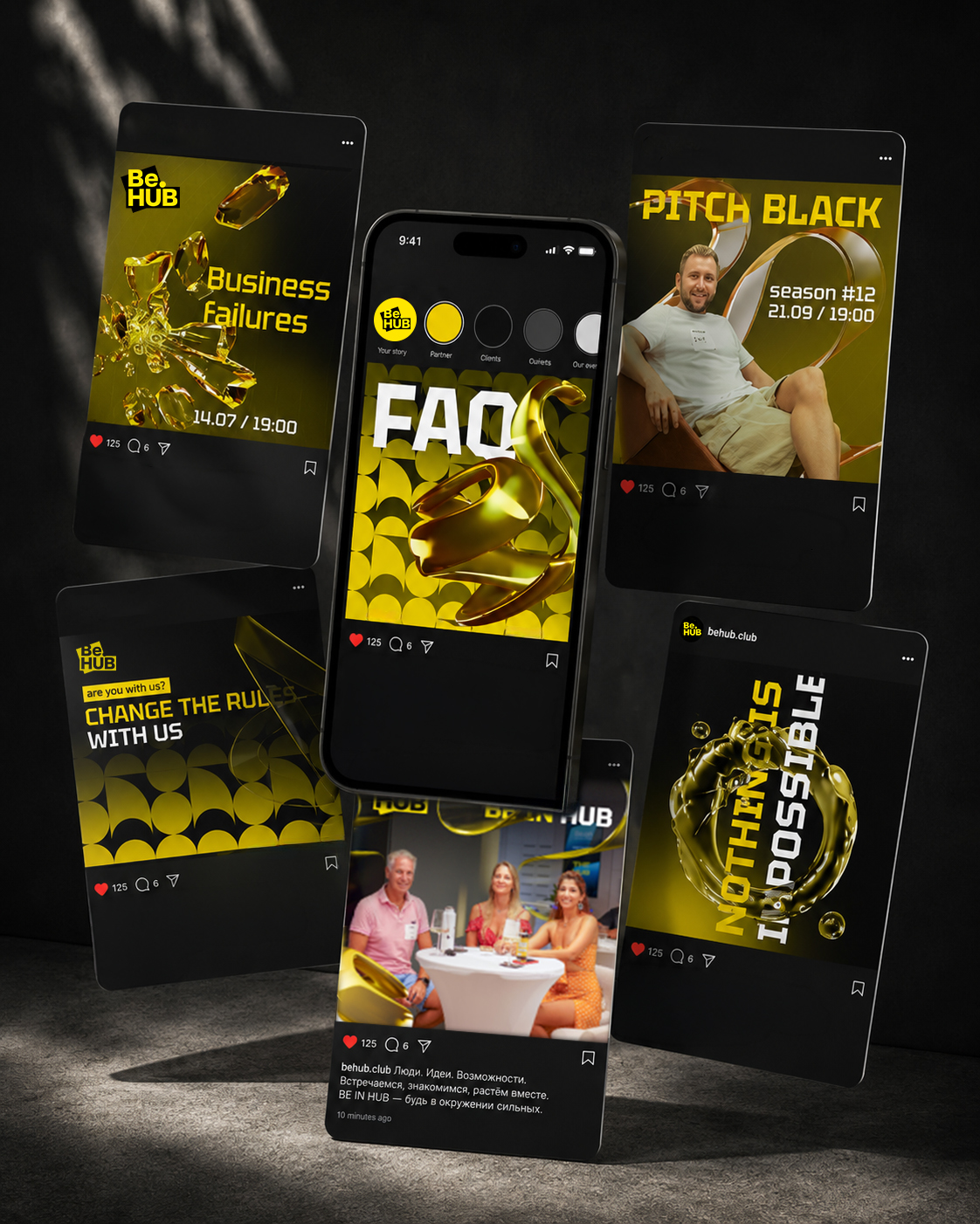 BE.HUB social media posts