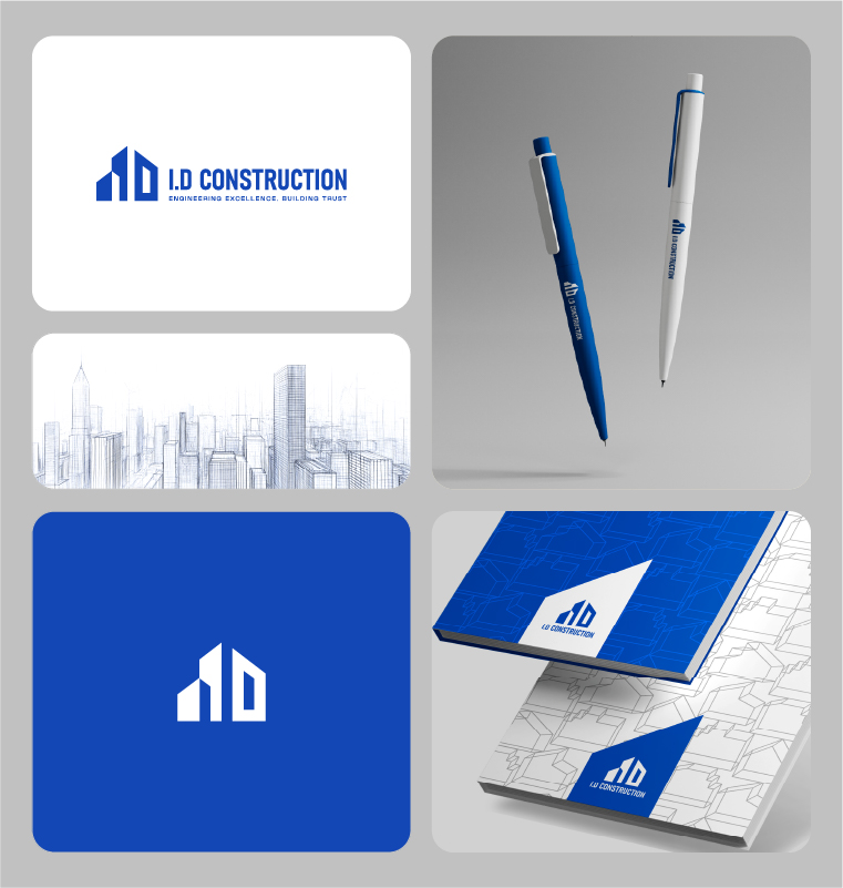 Визуальная система I.D Construction: логотип, графика и фирменные носители